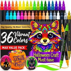 ARTISTRO 36 Multicolor Dual-Tip Acrylic Paint Marker Pens for Drawing