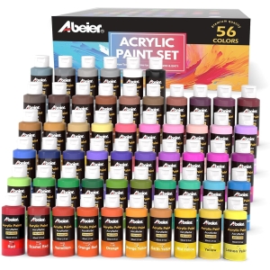 ABEIER Acrylic Paint Set, 56 Colors x 2 oz, Non-Toxic Matte Paint