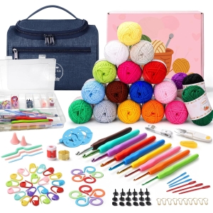 Crochet Kit for Beginners Adults & Kids,18-Roll Soft Yarn with Storage Bag